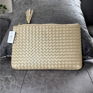 Virginia Wolf Mimi Vegan Woven Clutch Gold Metallic